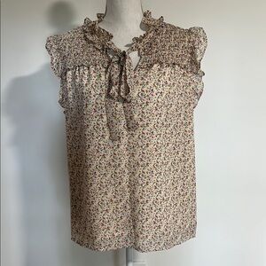 Sleeveless ruffle arm & collar, tie collar